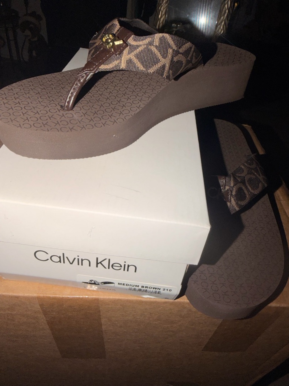 Calvin Klein Medium Brown Sandal Box Label